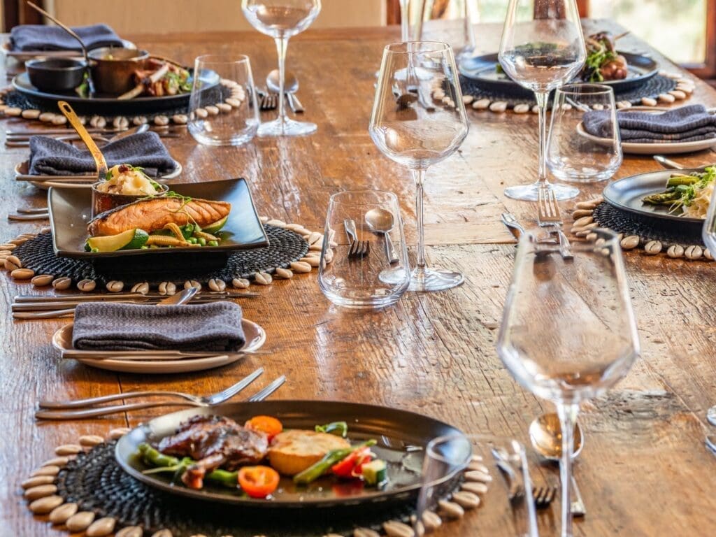 Gourmet dishes served at Madikwe Safari Lodge's main restaurant